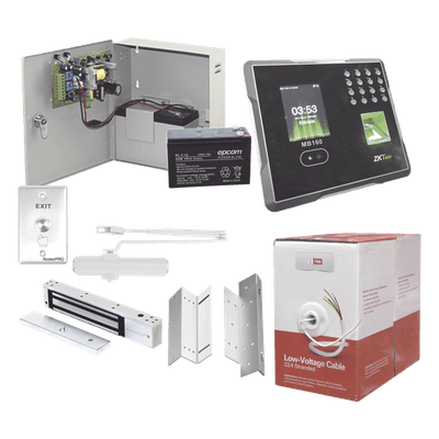 Sistema de Control de Acceso y Asistencia / Lector Biométrico / Chapa Magnética 600 lb (272 kg) / Fuente 12VCC 3A con Batería 12V 7Ah
