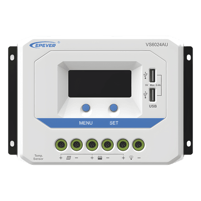 Controlador Solar PWM / 60A / 12/24V Auto / Doble USB / Pantalla LCD / VOC 50V / Tierra Positivo Común / Entrada 9V-32V