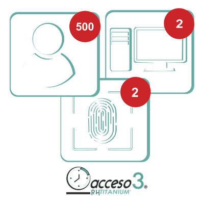 Licencia Software Tiempo y Asistencia / 500 Empleados / 2 Relojes Checadores / 2 PC / Integración Nómina