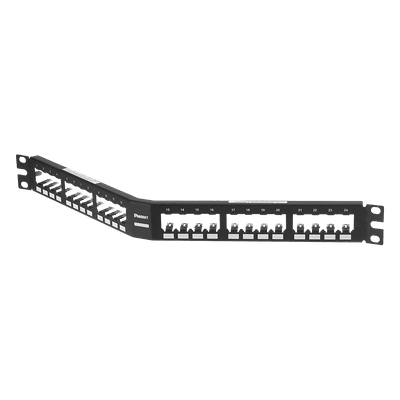 Panel de Parcheo Modular / Angulado / Blindado / 24 Puertos / 1UR / Acero Inoxidable