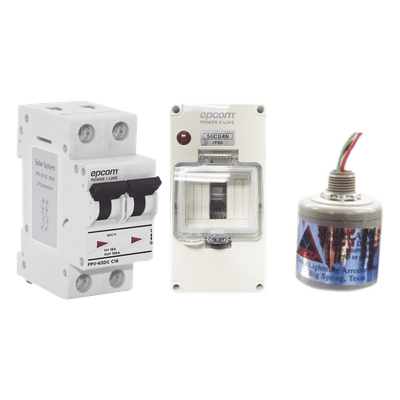 Kit de Centro de Carga DC / 800 Vcc / 63 A / 2 Polos / Supresor de Descargas 5 ns / Sistemas Fotovoltaicos
