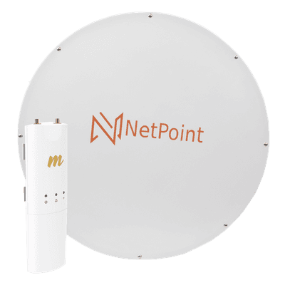 Kit de radio con antena parabólica de 34 dBi / 4.9-6.4 GHz / Hasta 50 km (164 pies) / 500 Mbps / PoE incluido