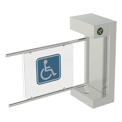 Torniquete Motorizado de Cortesía / Flujo 15 Personas/min / Apertura 2.2 s / IP54 / -20°C a +68°C / Bidireccional / 110-240 VCA