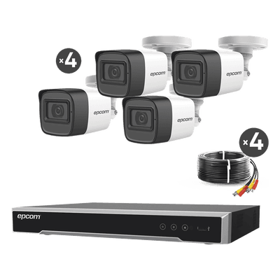 Kit de Videovigilancia TurboHD / DVR 4 Canales 8MP Lite / 4 Cámaras 5 Megapixel / Audio por Coaxitron / IR 30 m (98.4 ft) / Cables 18 m (59.1 ft)