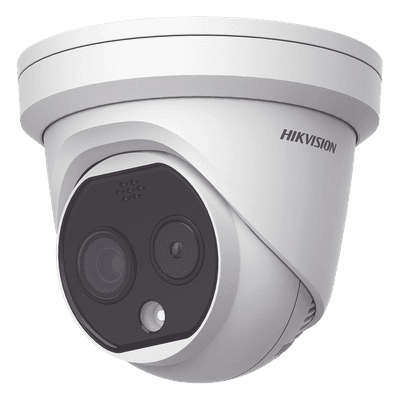 Turret IP Dual / Térmica 1.8 mm (160 x 120) / Óptico 2 mm (4 Megapixel) / Detección de Personas 53 mts / 15 mts IR / Exterior IP67 / PoE / Termométrica / Detección de Temperatura / Sirena y Luz / Micro SD 32 GB Incluida 