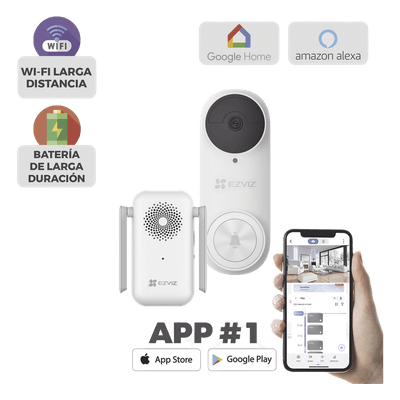 Videoportero Wi-Fi / 3 Megapixel / Ángulo 176° / Batería 5200 mAh / IP65 / Detección PIR 5 m (16.4 ft) / Audio Bidireccional