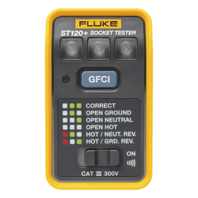 Probador de Tomacorriente / GFCI y Estándar / Señal Acústica / 6 Estados de Cableado / CAT III 300V / LEDs de Alto Brillo