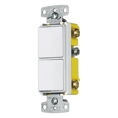 Interruptor Residencial / 15 A / 120-277 V CA / 2 Polos Unipolares / 30,000 Ciclos / 0.66 ft x 0.66 ft (20 cm x 20 cm) / Blanco