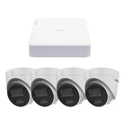 Kit de Videovigilancia IP / 2 Megapixel / NVR 4 Canales PoE+ / 4 Cámaras Turret / ColorVu 20 m (65.6 ft) / Audio Integrado / WDR 120 dB