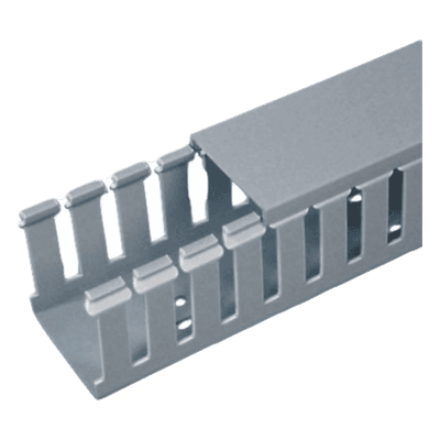 Canaleta Ranurada de PVC con Tapa / Tipo F / 82.6 mm Ancho / 79.2 mm Alto / 6.56 ft Largo / Gris