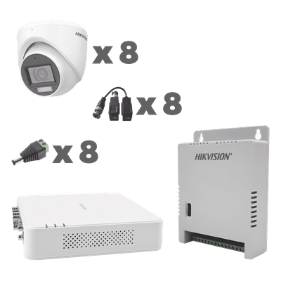 Kit TurboHD / DVR 8 Canales / 1080p / Audio Coaxitron / 8 Cámaras Eyeball / Micrófono Integrado / Luz Dual IR 30 m (98.4 ft) + Blanca 20 m (65.6 ft) / Fuente Seleccionable 12V/13.5V/15V