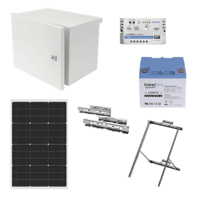 Kit de Alimentación PV para CCTV / 12 Vcc / 14 W Máx / Controlador PRO8512 / Incluye Panel, Batería, Controlador y Accesorios