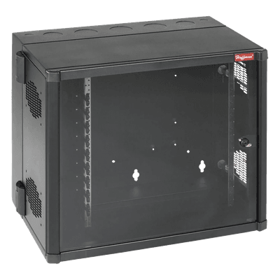 Gabinete de Pared 19in / 12 UR / Profundidad Extendida 635 mm (25 in) / Puerta Vidrio Templado / NEMA 12 / Montaje Sin Herramientas