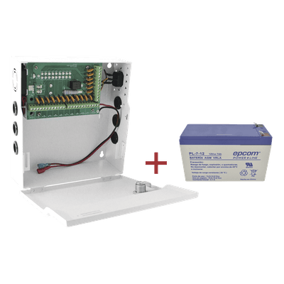 Fuente de Alimentación / 18 Salidas / 20 A / Voltaje Ajustable 11-15 VCC / Batería de Respaldo 12 VCC 7 Ah / Entrada Universal 96-264 VCA