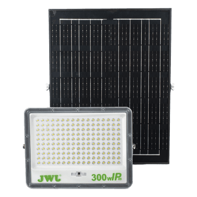 Reflector LED Solar / 300 W / Luz Blanca 6500 K / Ángulo 120° / IP65 / Control Remoto / Panel Solar Incluido