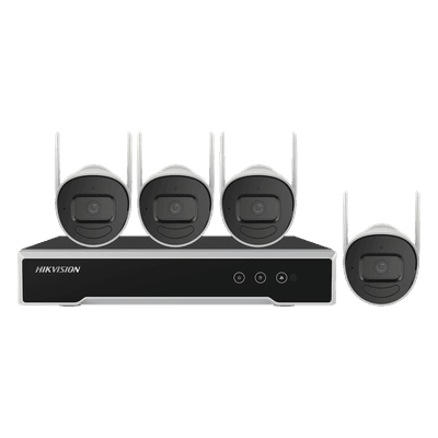 Kit NVR Wi-Fi / 4 Canales / 4 Cámaras Bala IP / 4 Megapixel / IR 30 m (98.4 ft) / IP66 / HDD 1 TB / Wi-Fi 2.4 GHz