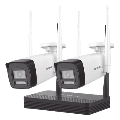 Kit IP Inalámbrico / 4 Megapixel / NVS 4 Canales / 2 Cámaras Bala Exterior / Dual Light 30 m (98.4 ft) / Audio Bidireccional / Wi-Fi 2.4 GHz