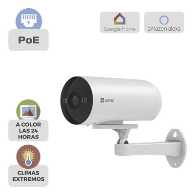 Cámara Bala IP / 3 Megapixel (2K) / Color Night Vision 20 m (65.6 ft) / IR 30 m (98.4 ft) / AI Detección Humana y Vehículos / PoE / IP67 / Audio Bidireccional / Luz y Sirena