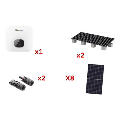 Kit Solar de Interconexión / 5 kW 220 Vca / 8 Paneles de 645 W / Inversor Híbrido / Montaje Estructural Incluido