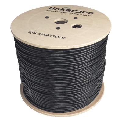Bobina de Cable Siamés Cat5e CCA + 2 Cables Gruesos (16 AWG) / 305 m (1000 ft) / Exterior / Industrial para Climas Extremos