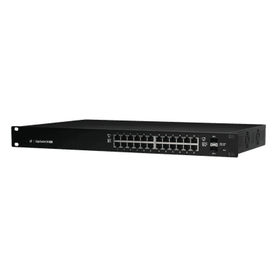 Switch EdgeMAX Administrable de 24 Puertos Gigabit con PoE+/PoE Pasivo 24V + 2 Puertos SFP, 500 W