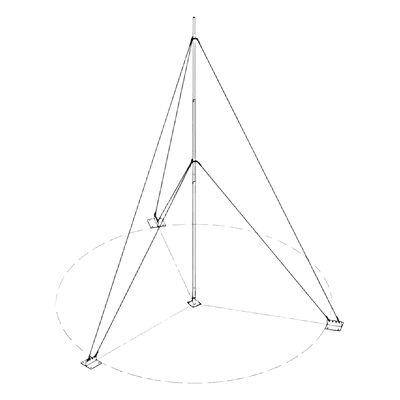 Mástil Telescópico / 12 m (39.4 ft) / 4 Secciones / Base Galvanizada / Retenida 12 Cuellos / Capacidad 5 kg