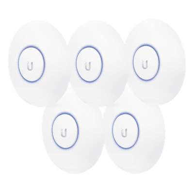Paquete de 5 Access Point UniFi, doble banda 802.11ac, MIMO 2X2, soporta 100 clientes, hasta 867 Mbps, para interior, PoE 802.3af.