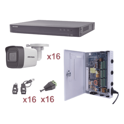 Kit TurboHD / 16 Canales / 1080p / 16 Cámaras Bala / IR 30 m (98.4 ft) / Transceptores UTP / Fuente Profesional