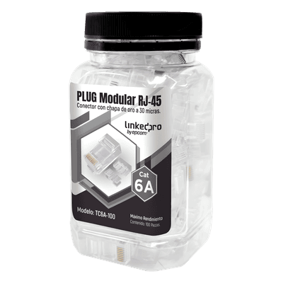 Plug RJ45 / Cat6A / 100 piezas / Chapado oro 30 micras / 10GBASE-T / TIA-568B.2