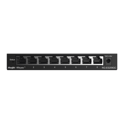 Switch Administrable Gigabit / 8 Puertos 10/100/1000BASE-T / Capa 2 / Switching 16 Gbps / Forwarding 11.9 Mpps / Modo CCTV 250 m (820 ft) / Fanless