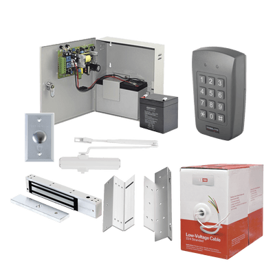 Sistema de Control de Acceso / Teclado con Proximidad / Chapa 600 lb / Cierrapuerta 40-65 kg / Fuente 12VDC 3A / Batería 4.5Ah